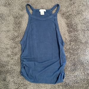 Blue side-cinched crop top